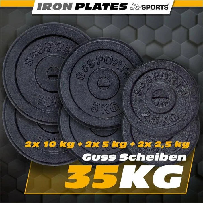 Set de 6 discuri de greutate, 35 kg, negru, fonta