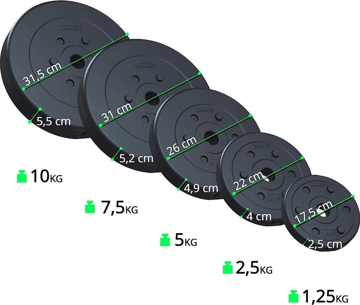 Set de placi de greutati, 5 KG (2x 2, 5), 30/31mm, umplute cu ciment