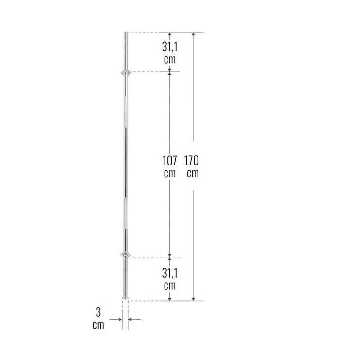 Bară crom/neagră 170 cm cu piulițe de fixare 30/31 mm