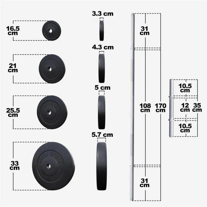 Set de discuri din plastic umplute cu ciment + bara 70 KG