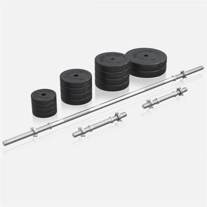 Set de discuri din plastic umplute cu ciment + bara 70 KG