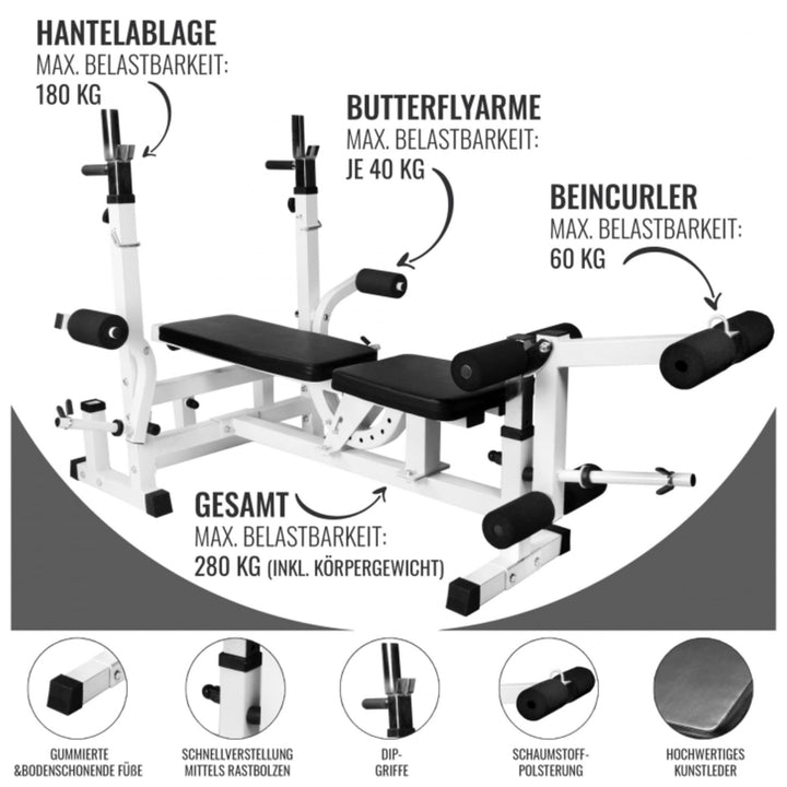 Banca multifunctionala  cu set gantere din cauciuc 108kg - Gorilla Sports Ro