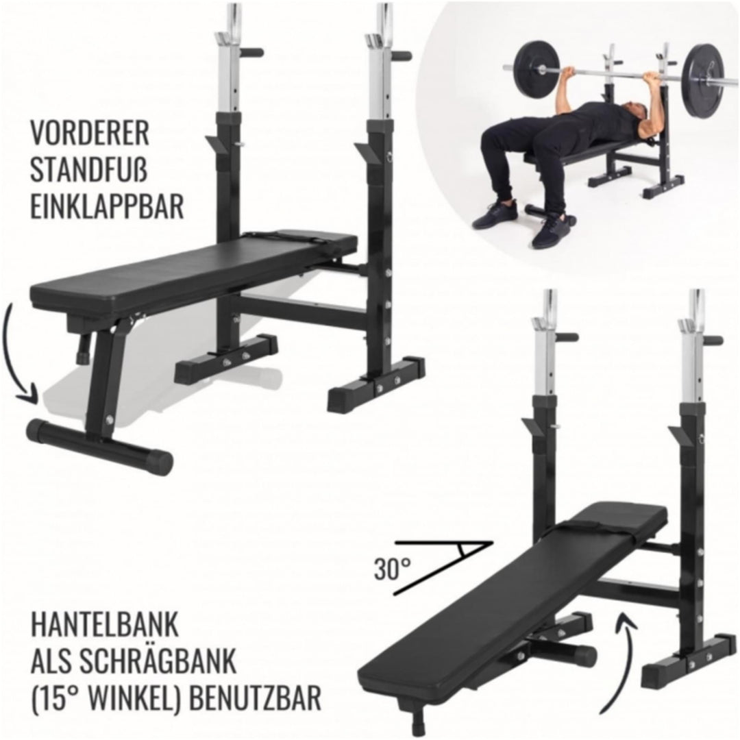 BANCĂ REGLABILĂ PENTRU PIEPT CU SUPORT + SET DE GREUTĂȚI 100 KG - Gorilla Sports Ro