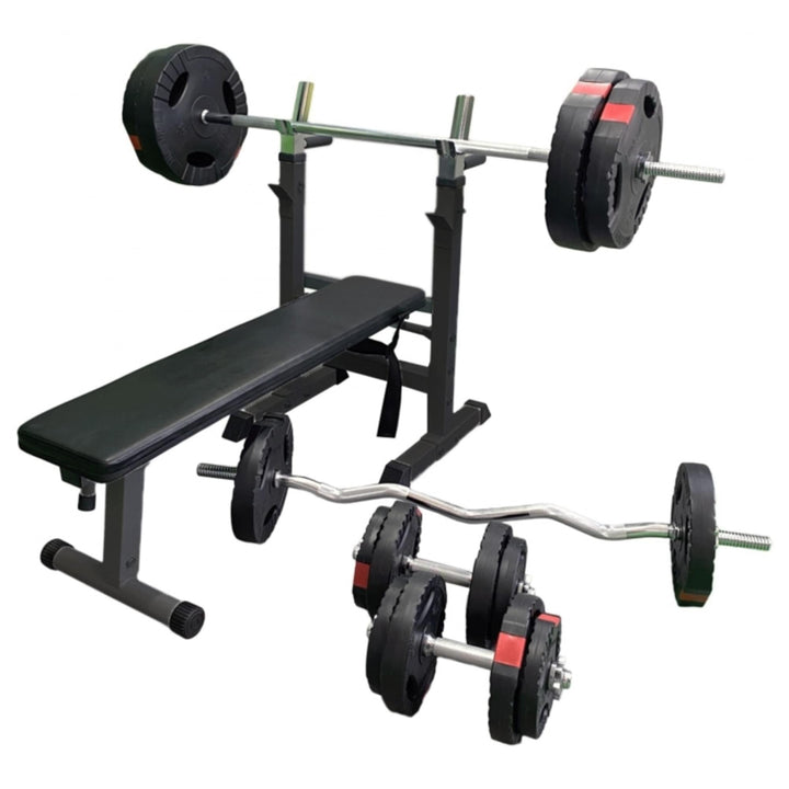 BANCĂ REGLABILĂ PENTRU PIEPT CU SUPORT + SET DE GREUTĂȚI 100 KG - Gorilla Sports Ro