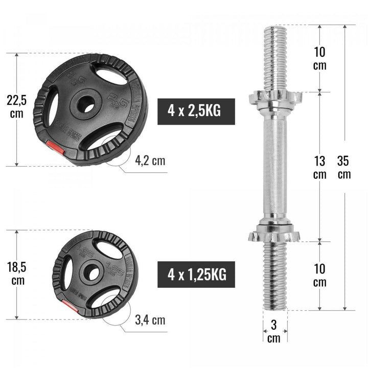 Set gantere reglabile din ciment cu grip de 20KG - Gorilla Sports Ro