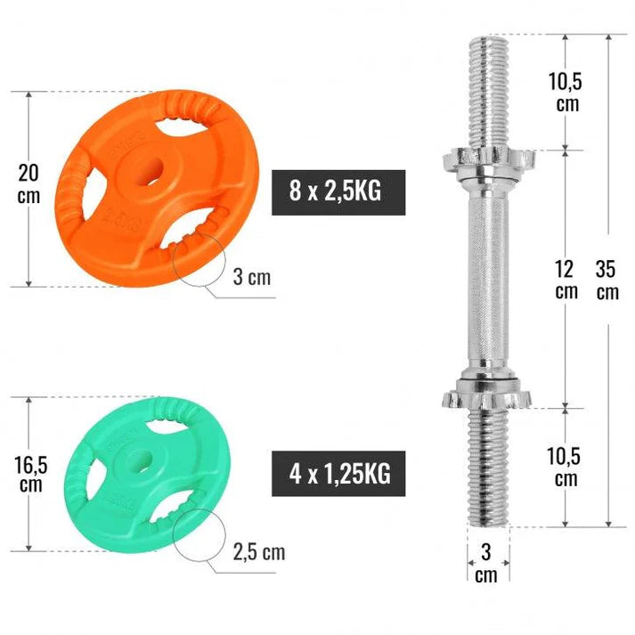 Set de 2 gantera cu discuri cauciucate 30 KG cleme/piulite