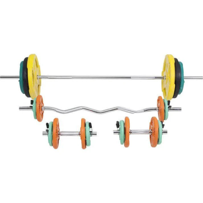 Set de haltere si siguranta de cauciuc cu arc, 108 kg