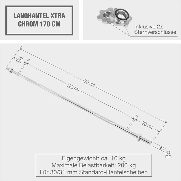 Barbell Xtra Chrome de 170 cm - Gorilla Sports Ro