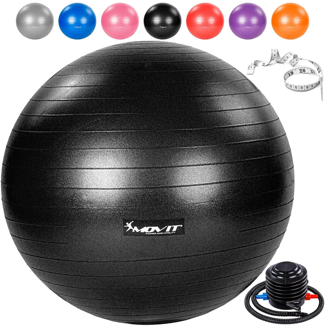 Minge de exercitii, MOVIT®, cu pompa de picior, 65 cm, negru - Gorilla Sports Ro