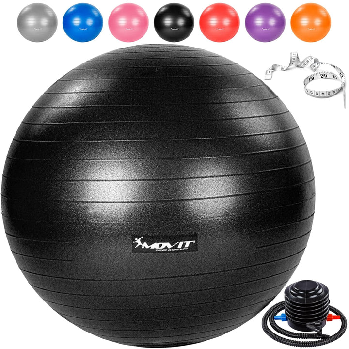 Minge de exercitii, MOVIT®, cu pompa de picior, 65 cm, negru - Gorilla Sports Ro