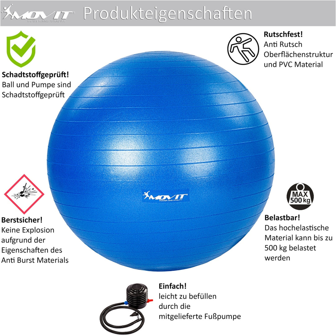 Minge de exerciții MOVIT® 65 cm, rosu cu pompă de picior - Gorilla Sports Ro