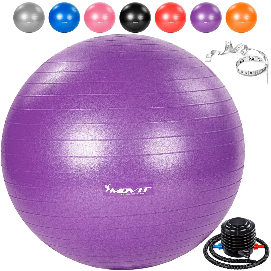 Minge de exercitii, MOVIT®, cu pompa de picior, 65 cm, violet - Gorilla Sports Ro