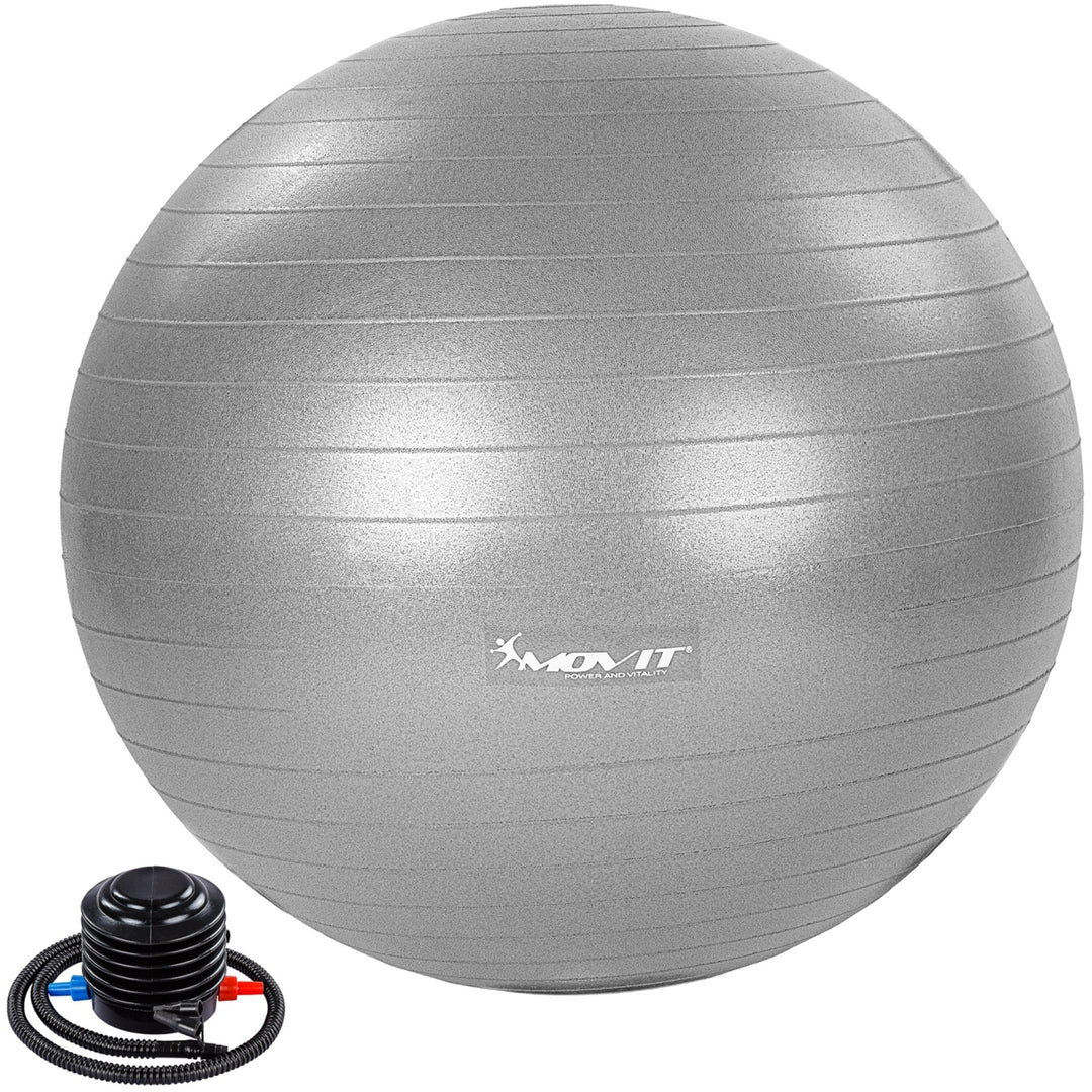 Minge de exercitii, MOVIT®, cu pompa de picior, 75 cm, gri - Gorilla Sports Ro