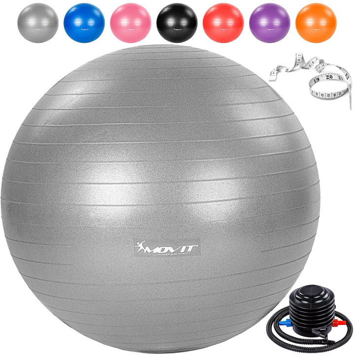 Minge de exercitii, MOVIT®, cu pompa de picior, 75 cm, gri - Gorilla Sports Ro