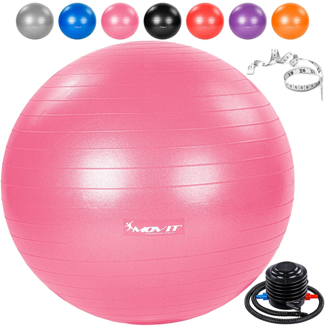 Minge de exercitii, MOVIT®, cu pompa de picior, 75 cm, roz - Gorilla Sports Ro