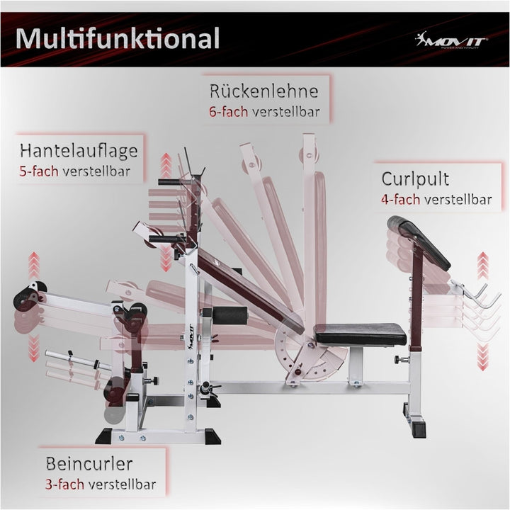 Banca multifunctionala, MOVIT®, inclusiv gantere de 60 Kg, negru - Gorilla Sports Ro