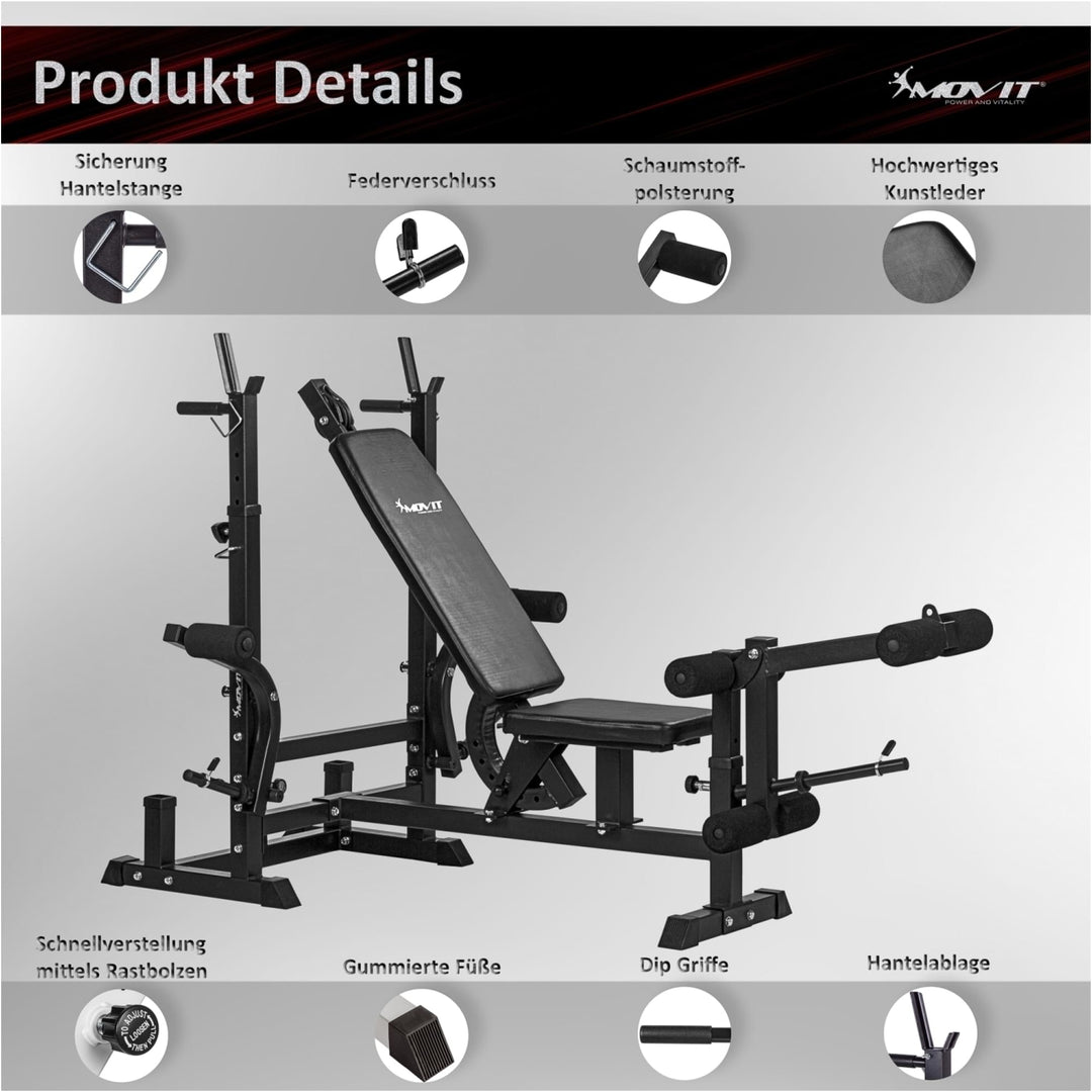 Banca multifunctionala, MOVIT®, inclusiv gantere de 60 Kg, negru - Gorilla Sports Ro