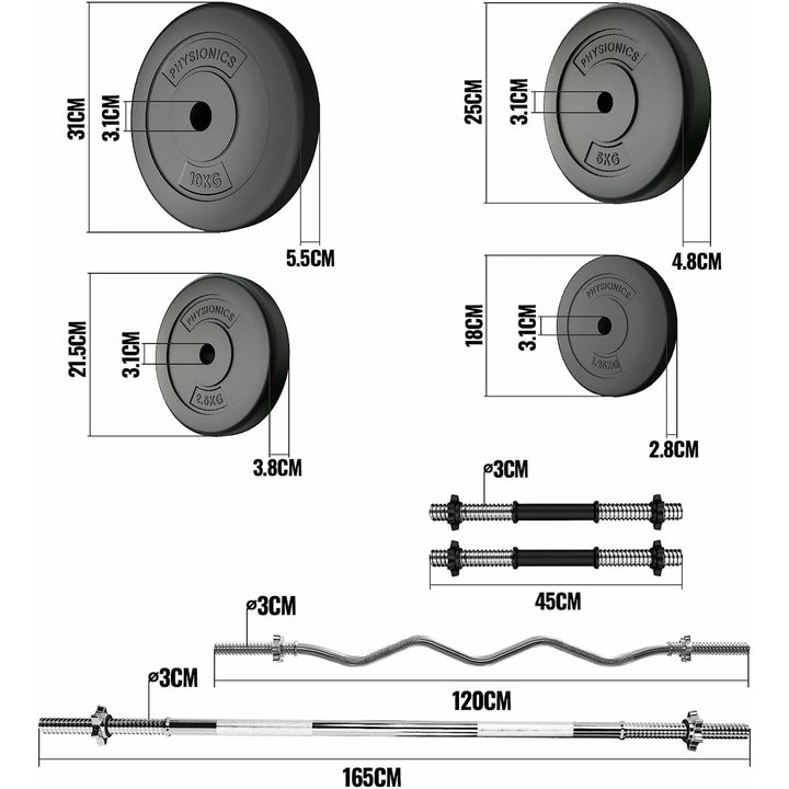 Set complete 2 bare + 2 gantere si discuri, 125kg, Physionics - Gorilla Sports Ro