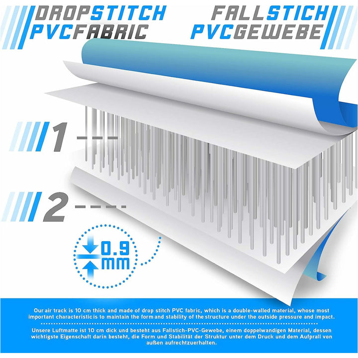 Saltea gimnastica gonflabila, albastra, cu pompa electrica, 500x100x10 cm, Physionics - Gorilla Sports Ro