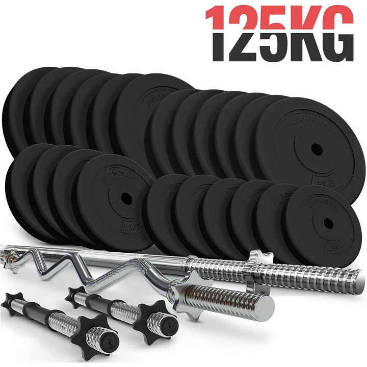 Set complete 2 bare + 2 gantere si discuri, 125kg, Physionics - Gorilla Sports Ro