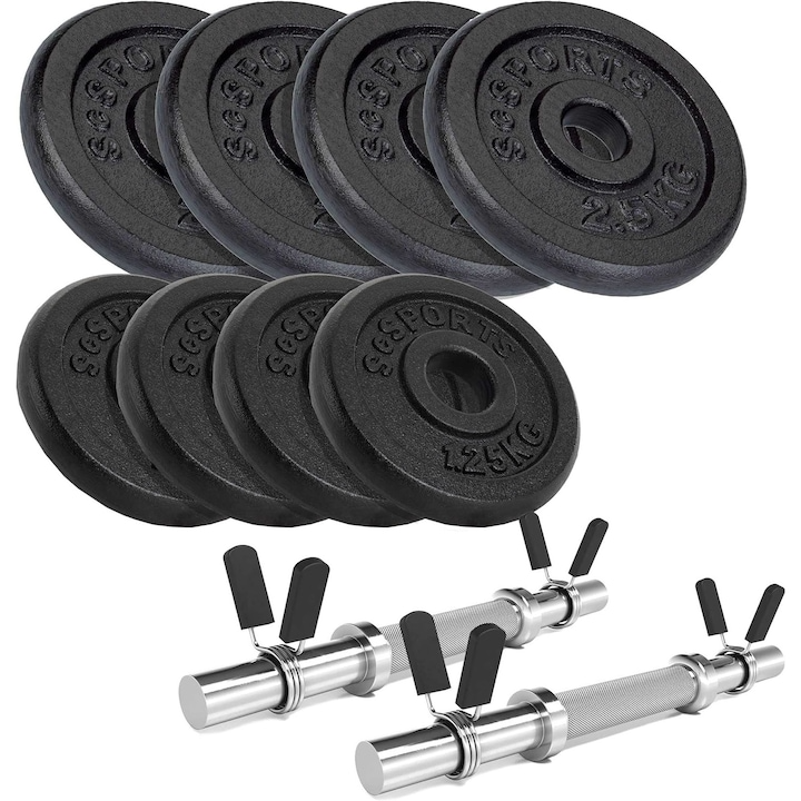 Set de haltere 15 kg, 2 gantere, otel, 30/31 mm, discuri din fonta