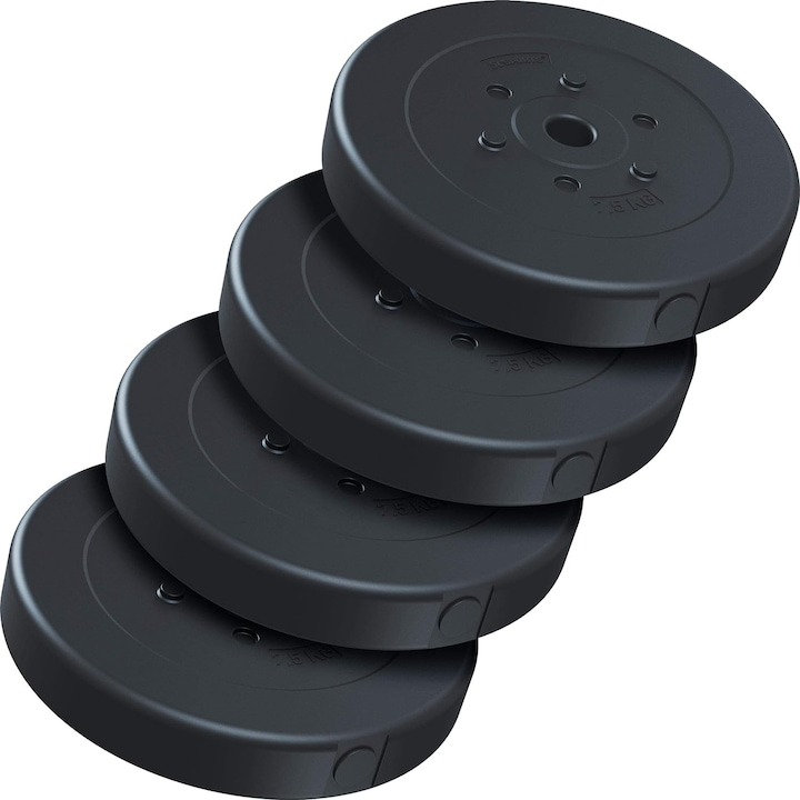 Set placi de haltere, 30 KG (4 x 7, 5 kg), 30/31mm, din plastic umplute cu ciment, negru