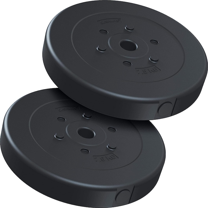 Set placi de haltere, 15 KG (2 x 7, 5 kg), 30/31mm, din plastic umplute cu ciment, negru