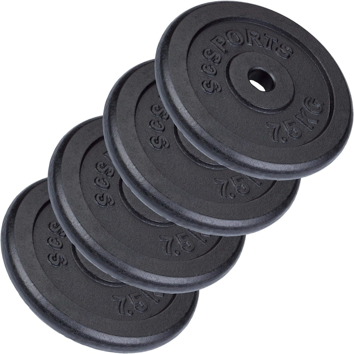 Set placi de greutati, 30 KG (4 x 7.5 kg), 30/31mm, fonta, negru