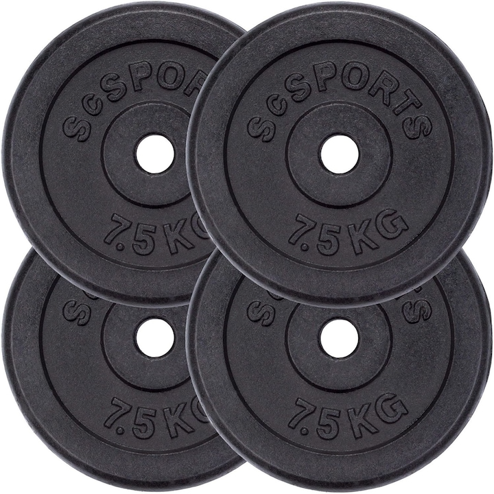 Set placi de greutati, 30 KG (4 x 7.5 kg), 30/31mm, fonta, negru