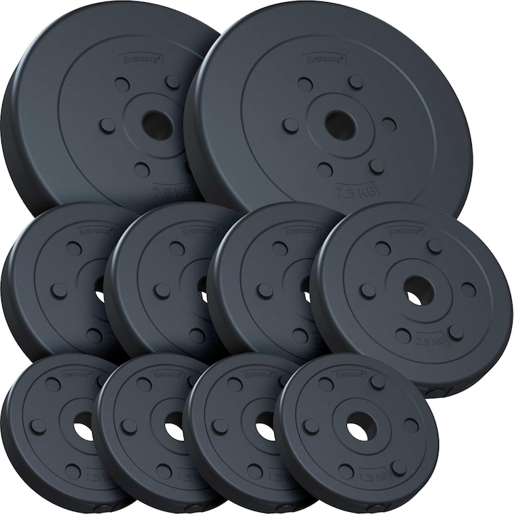 Set de placi de greutati umplute cu ciment, 30/31mm, 30 kg (2x7, 5 + 4x2, 5 + 4x1, 25), negru