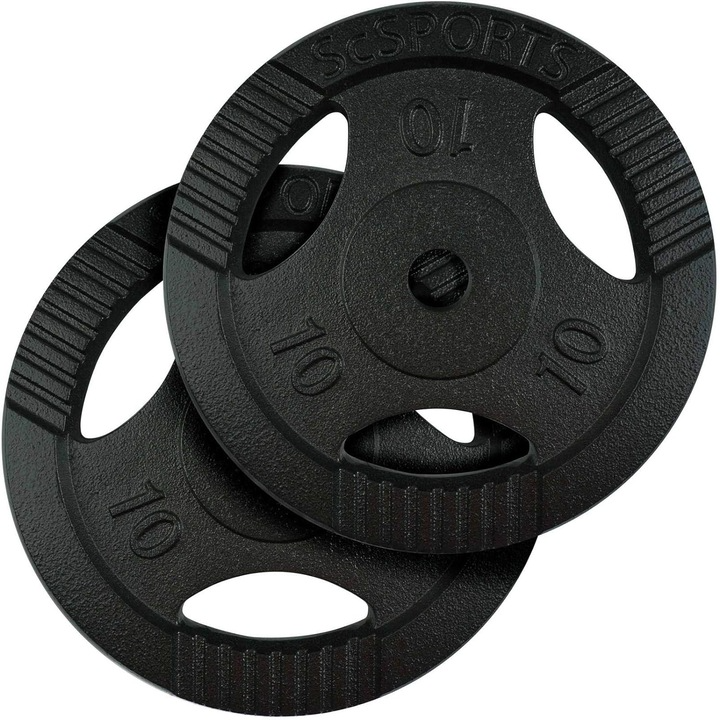 Set de placi de greutate, 20 KG (2x 10), 30/31mm, fonta, cu grip, negru