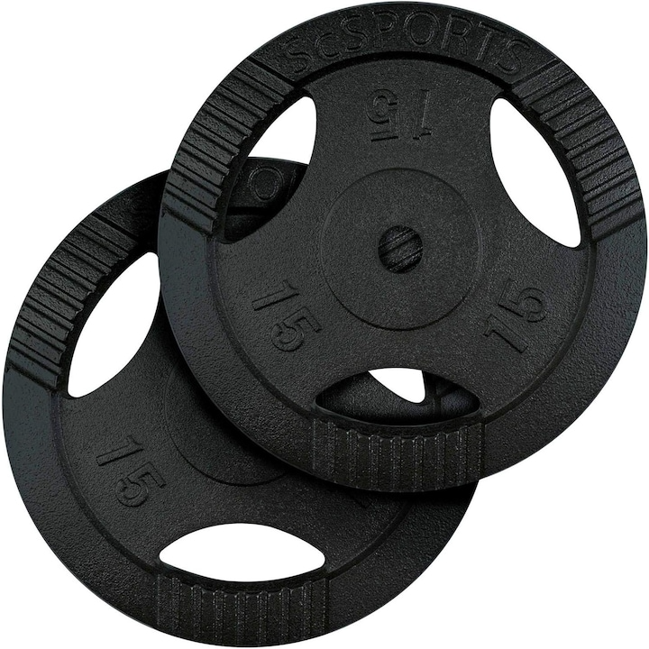 Set de placi de greutate, 30 KG (2x 15), 30/31mm, fonta, cu grip, negru