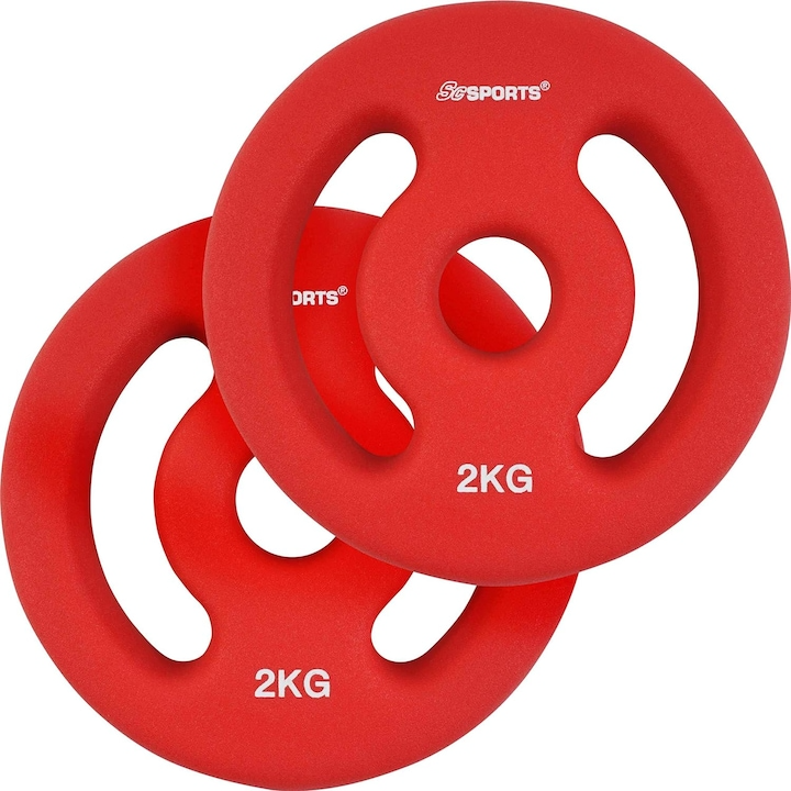 Set placi de greutate din neopren, 30/31mm, 2 x 2 Kg, rosu