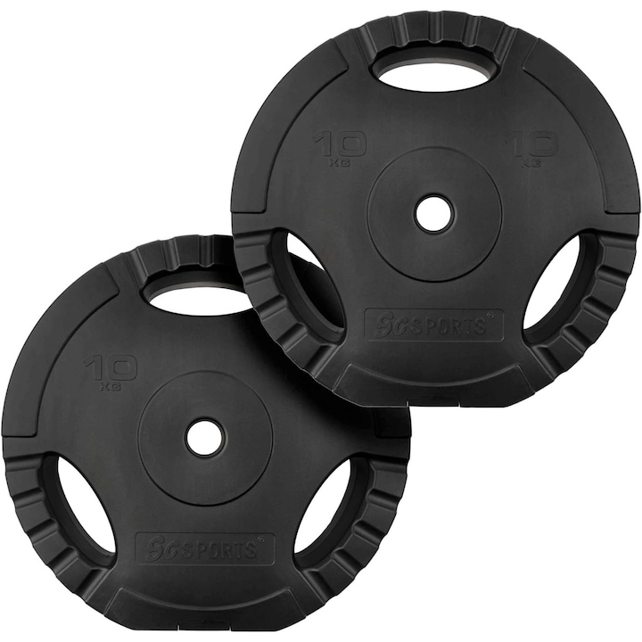 Set placi de greutate din plastic umplute cu ciment, 20 kg (2 x 10 kg), 30/31mm, cu grip, negru