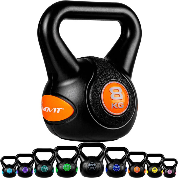 Kettlebell, MOVIT®, 8 kg, negru/portocaliu - Gorilla Sports Ro