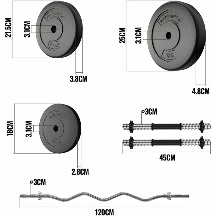 Set bara Z + gantere din plastic umplute cu ciment, 36kg, Physionics - Gorilla Sports Ro