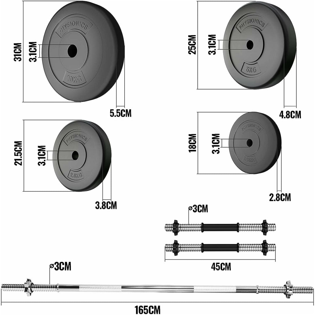 Set complet gantere plastic umplute cu ciment, 58kg, Physionics - Gorilla Sports Ro