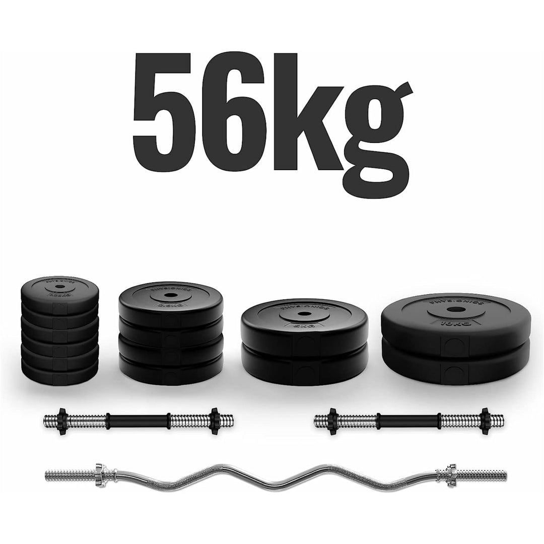 Set bara Z + gantere din plastic umplute cu ciment, 56kg, Physionics - Gorilla Sports Ro