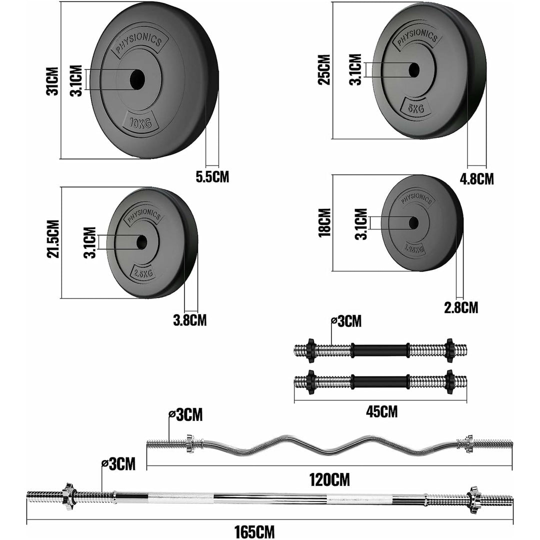 Set complete 2 bare + 2 gantere si discuri, 45kg, Physionics - Gorilla Sports Ro