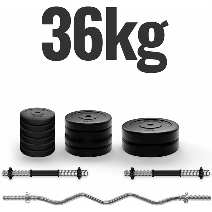 Set bara Z + gantere din plastic umplute cu ciment, 36kg, Physionics - Gorilla Sports Ro