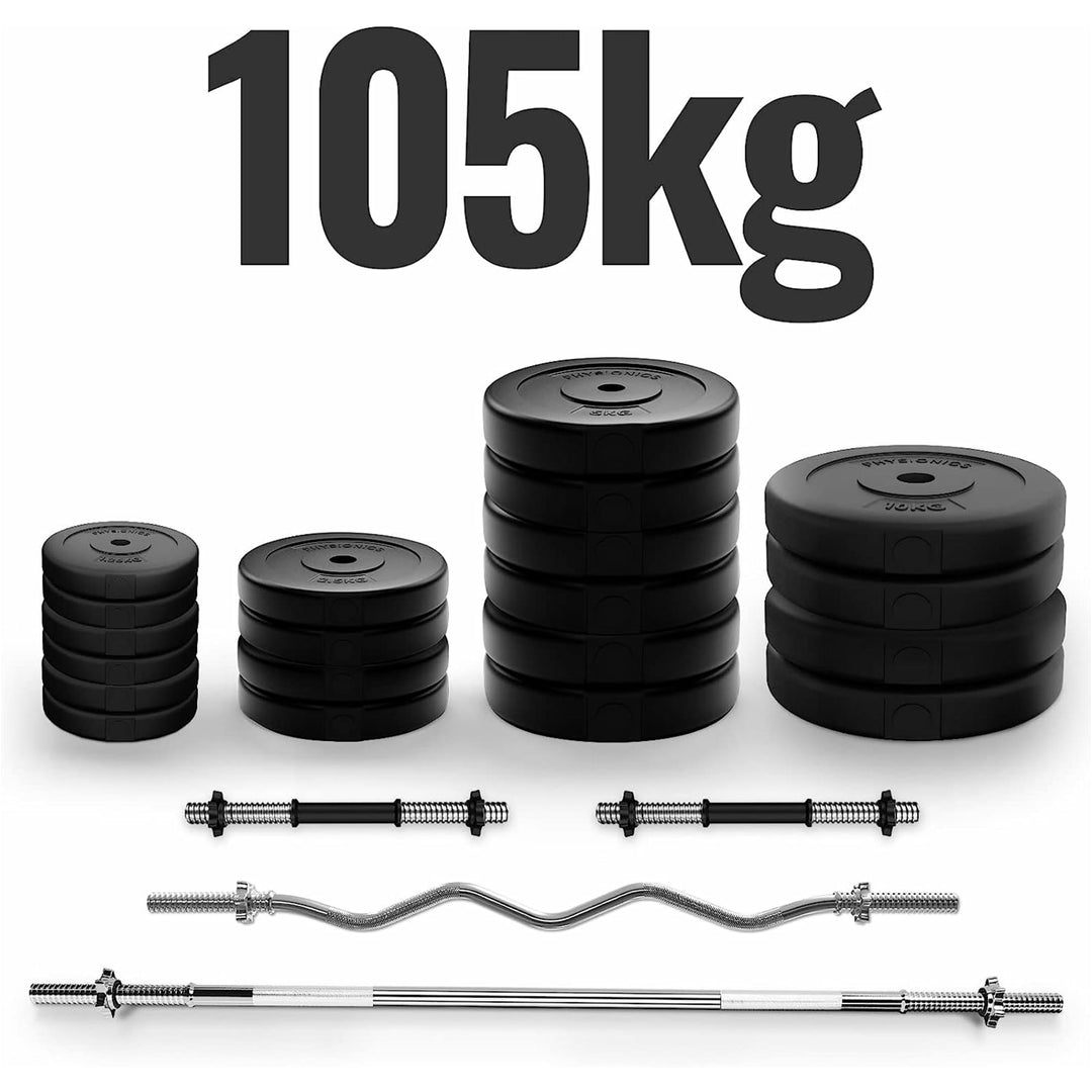 Set complete 2 bare + 2 gantere si discuri, 105kg, Physionics - Gorilla Sports Ro