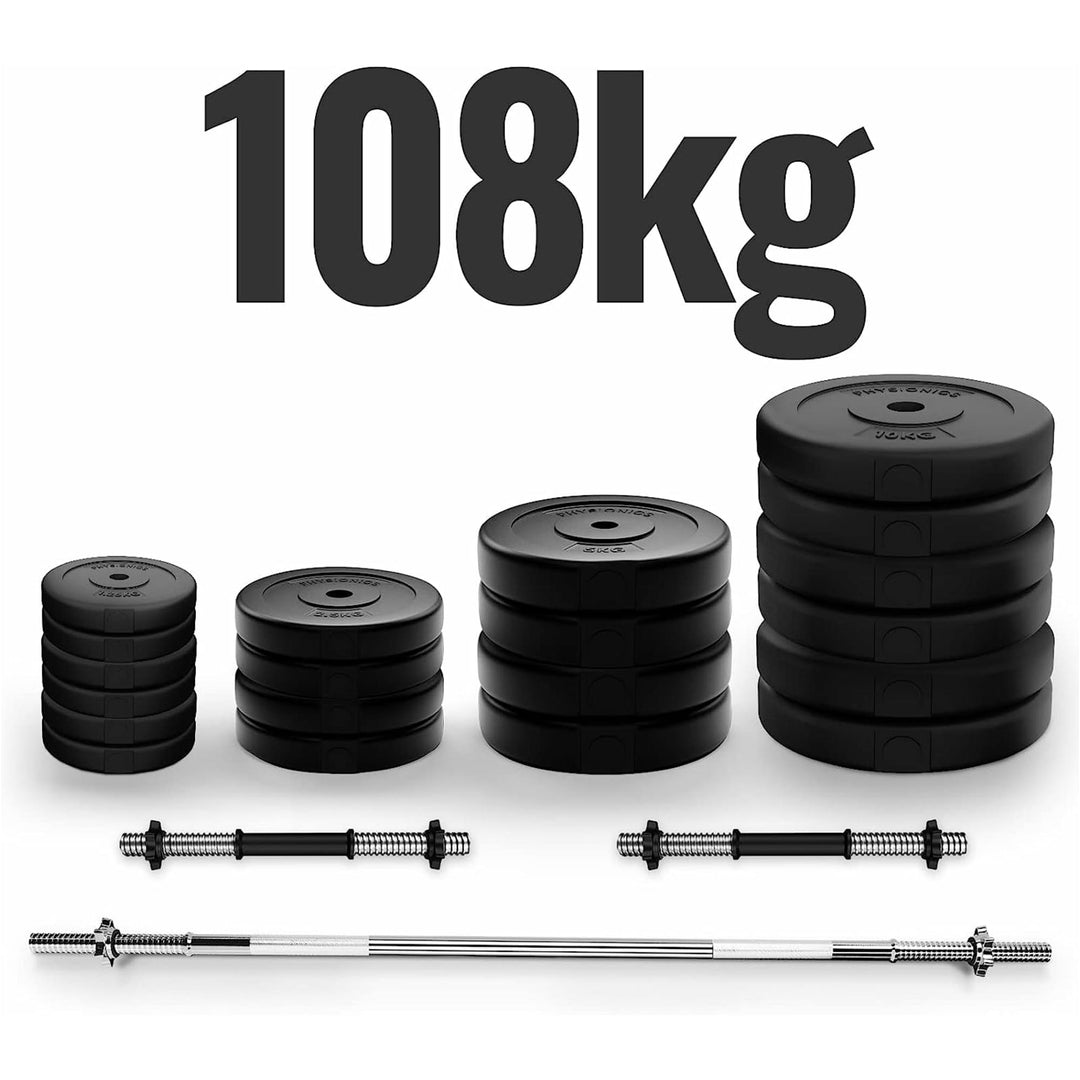 Set complet gantere plastic umplute cu ciment, 108kg, Physionics - Gorilla Sports Ro