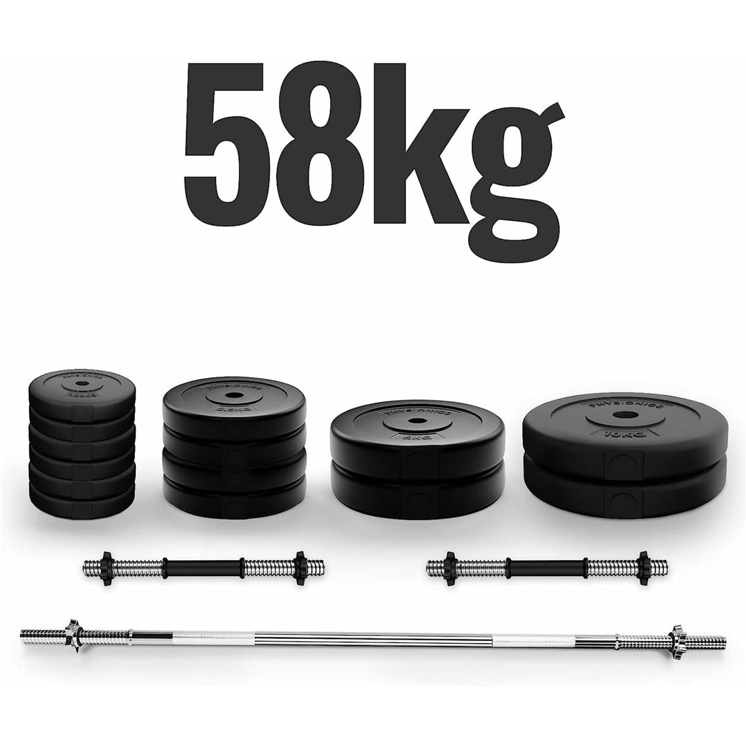 Set complet gantere plastic umplute cu ciment, 58kg, Physionics - Gorilla Sports Ro