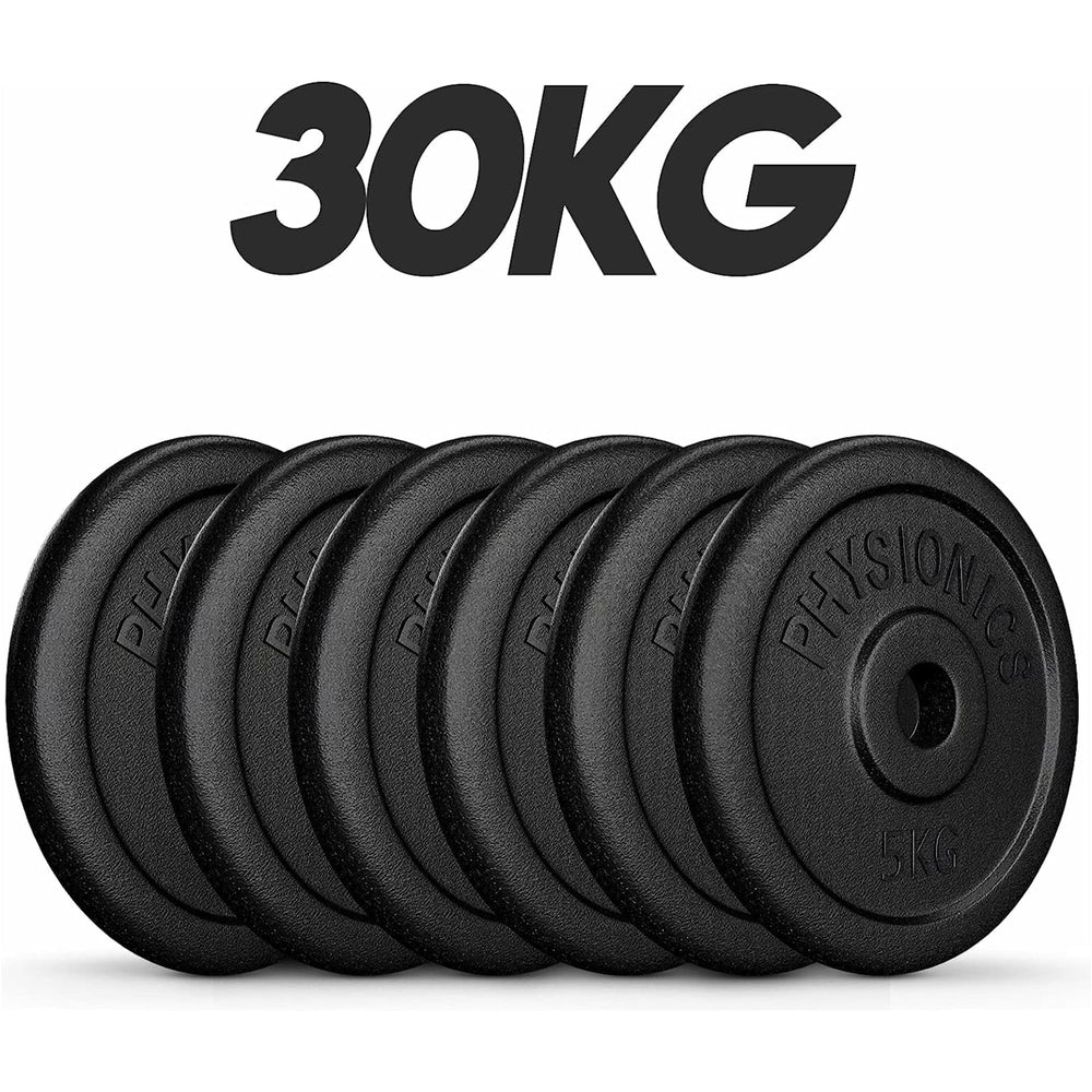 Set discuri fonta, negru, 30mm, 6 x 5kg Physionics - Gorilla Sports Ro